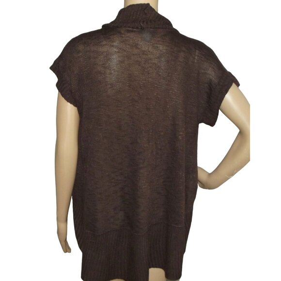 Dots Cardigan Sweater Womens Sz Medium lightweight short sleeve brown open front - Picture 6 of 9